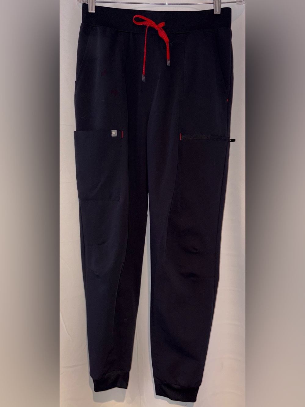 Fabletics Black Jogger scrub Pants with Red Drawstring